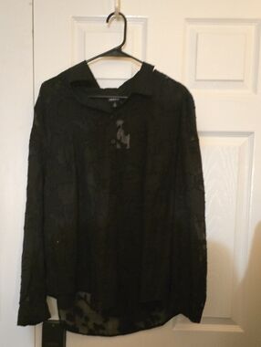 torrid Black Sheer Long-Sleeve Button Blouse
